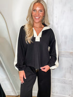 Load image into Gallery viewer, Walking On Black Contrast Pullover &amp; Lounge Pant Set
