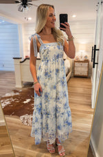 Load image into Gallery viewer, Adoring You Powder Blue &amp; White Floral Maxi Dress
