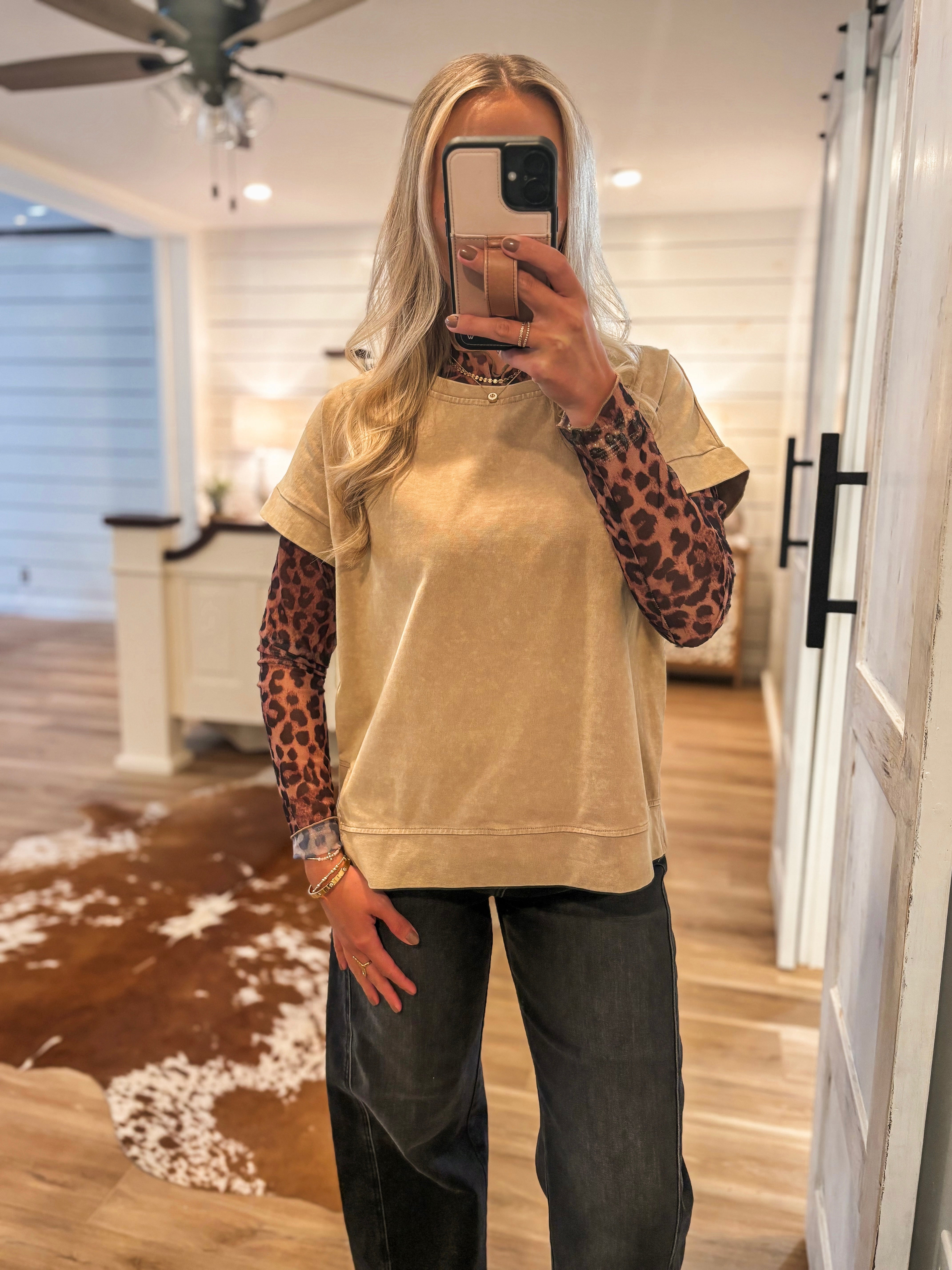 Hanging In There Taupe Mineral Washed Tee