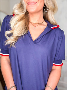 Enough For Me Navy & Red Contrast Blouse