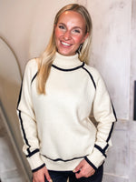 Load image into Gallery viewer, Giving Back Ivory Contrast Turtleneck Sweater
