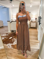 Load image into Gallery viewer, By Circumstance Brown Polka Dot THML Midi Dress
