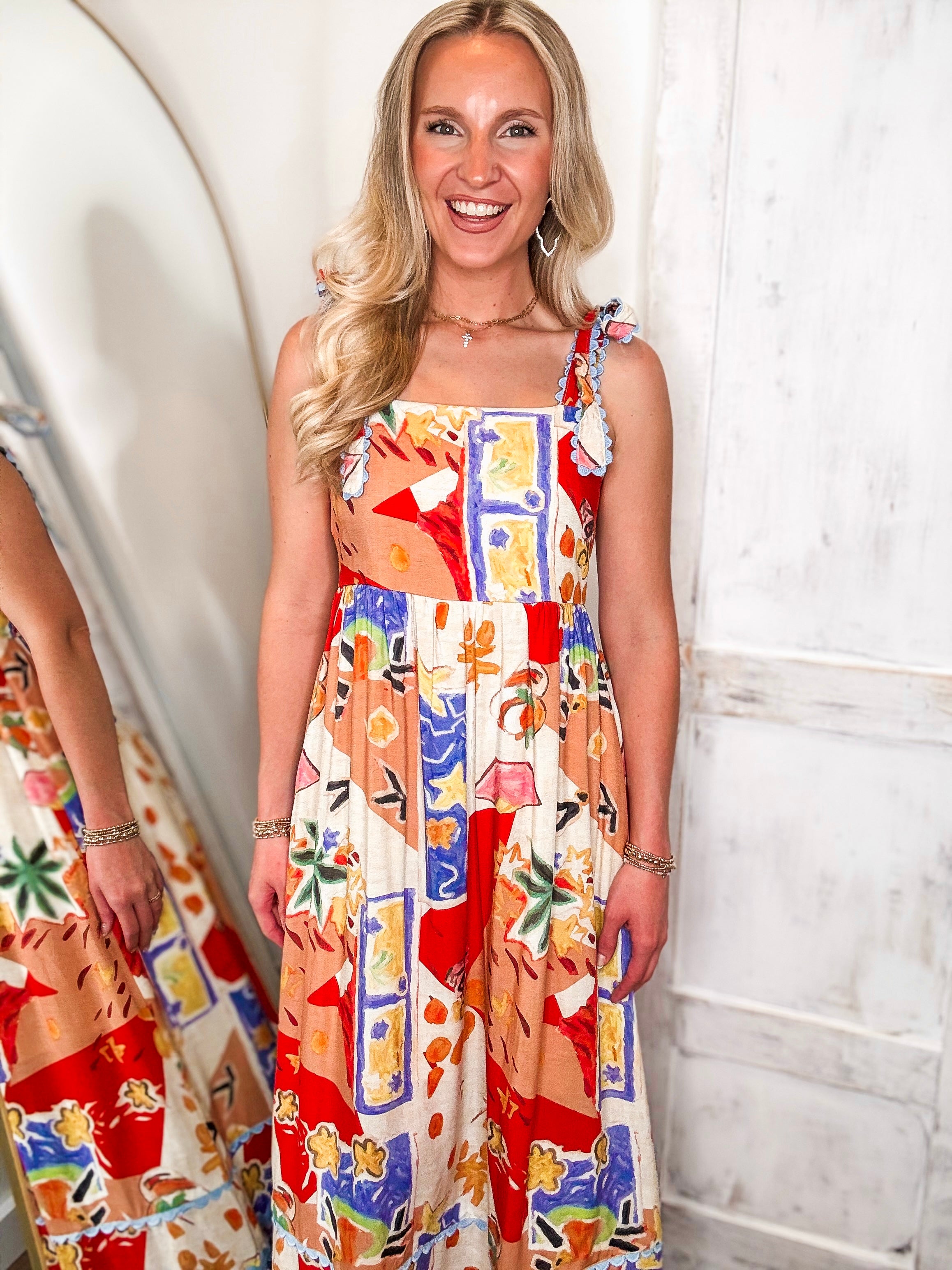 Tide's Turning Coral Printed Midi Dress