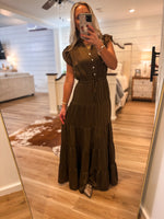 Load image into Gallery viewer, Mocha Satin PINCH Maxi Dress
