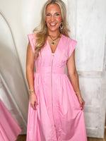 Load image into Gallery viewer, Way Up Pastel Pink Front Zip Midi Dress
