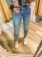 Load image into Gallery viewer, Emma Mid-Rise Light Wash Vervet Straight Denim
