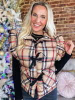 Load image into Gallery viewer, Cheerful Season Taupe &amp; Black Plaid Puffer Vest
