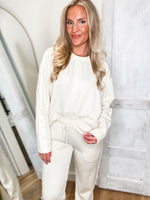 Load image into Gallery viewer, Coming Back Vanilla Satin Trim Sweatshirt &amp; Lounge Pant Set
