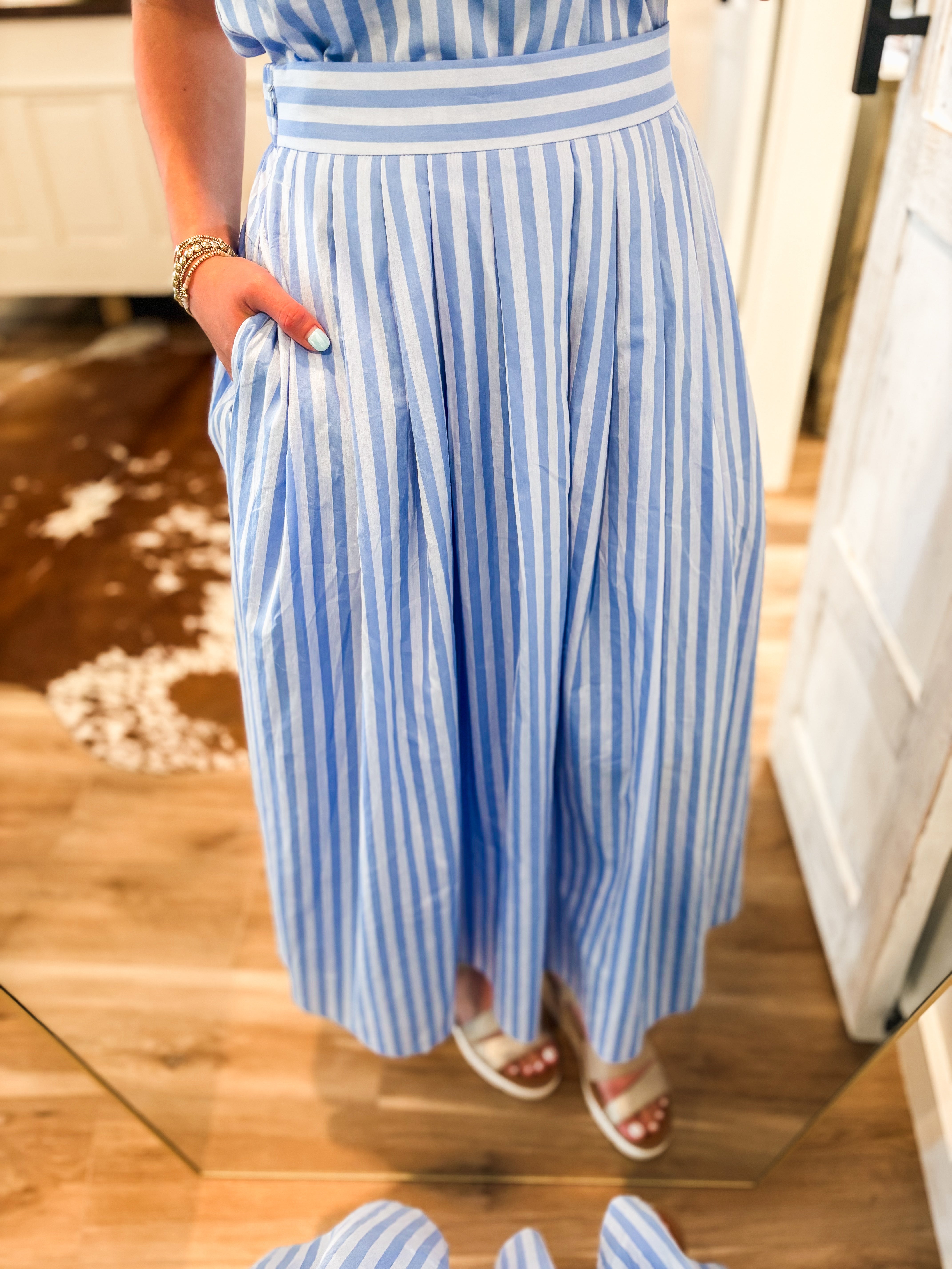 Best Is Coming Blue Striped Tank & Midi Skirt Set
