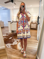 Load image into Gallery viewer, Great Start Ecru Multi Print Mini Dress
