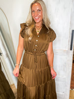 Load image into Gallery viewer, Mocha Satin PINCH Maxi Dress
