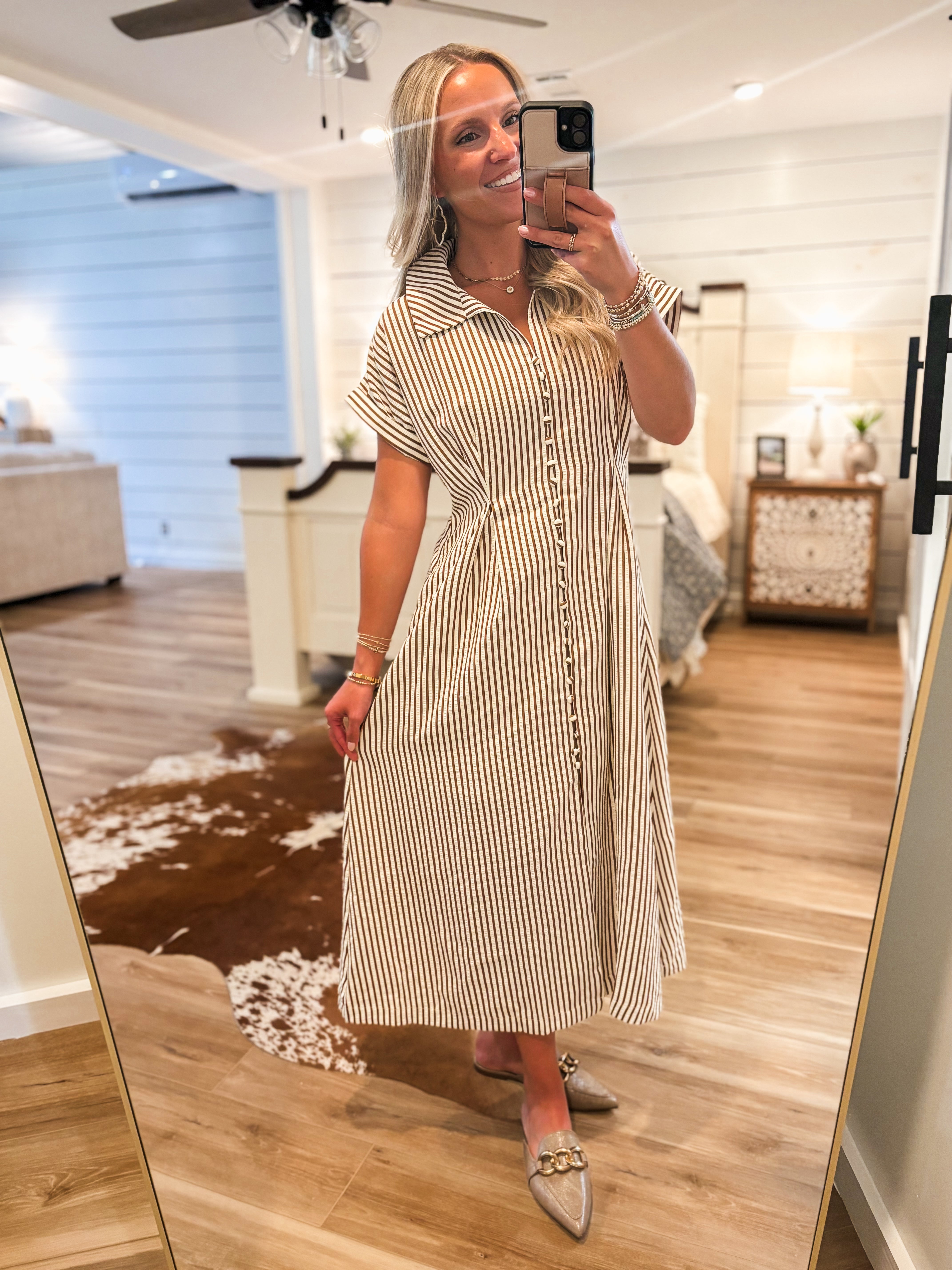 Taking Risks Brown Stripe Midi Dress