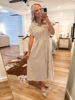 Load image into Gallery viewer, Taking Risks Brown Stripe Midi Dress
