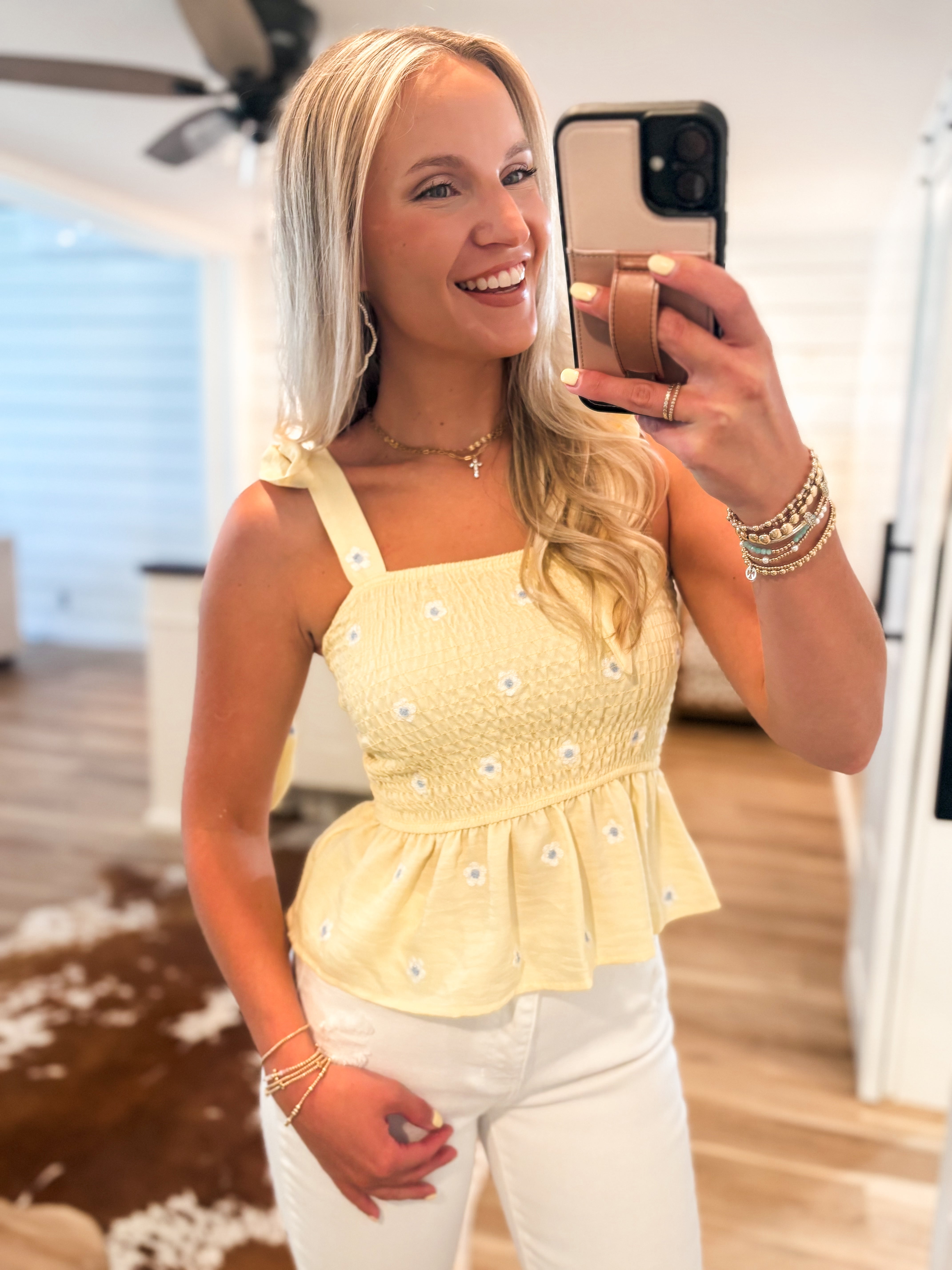 Sunshine Days Yellow Floral Peplum Tank