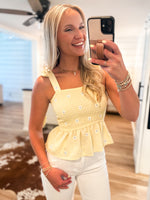 Load image into Gallery viewer, Sunshine Days Yellow Floral Peplum Tank
