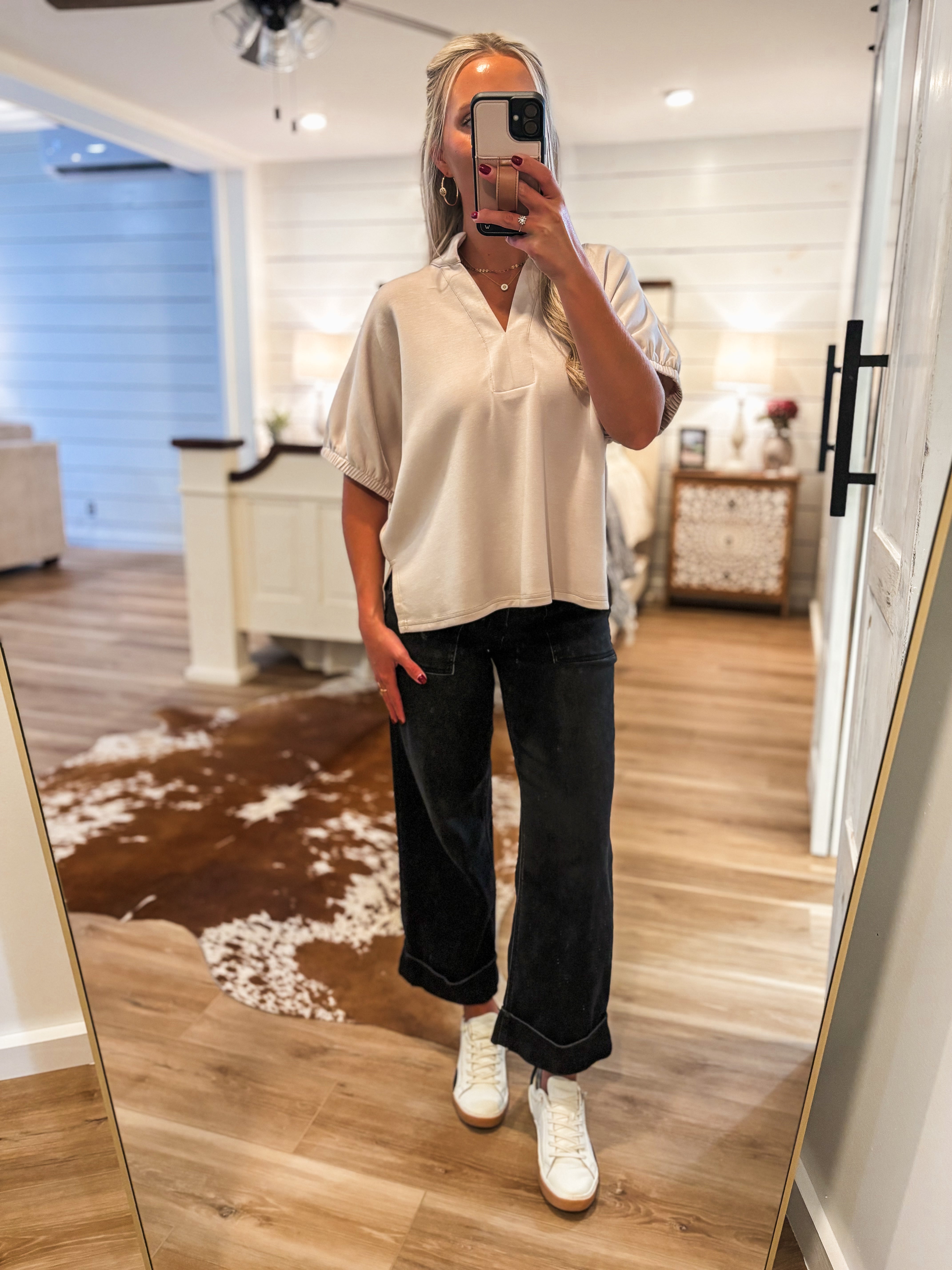 Proper Setting Almond Luxe Knit S/S Blouse