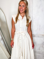 Load image into Gallery viewer, Mid-Day Dream Ivory Button Down PINCH Midi Dress
