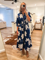 Load image into Gallery viewer, Closing In Navy Floral Midi Dress
