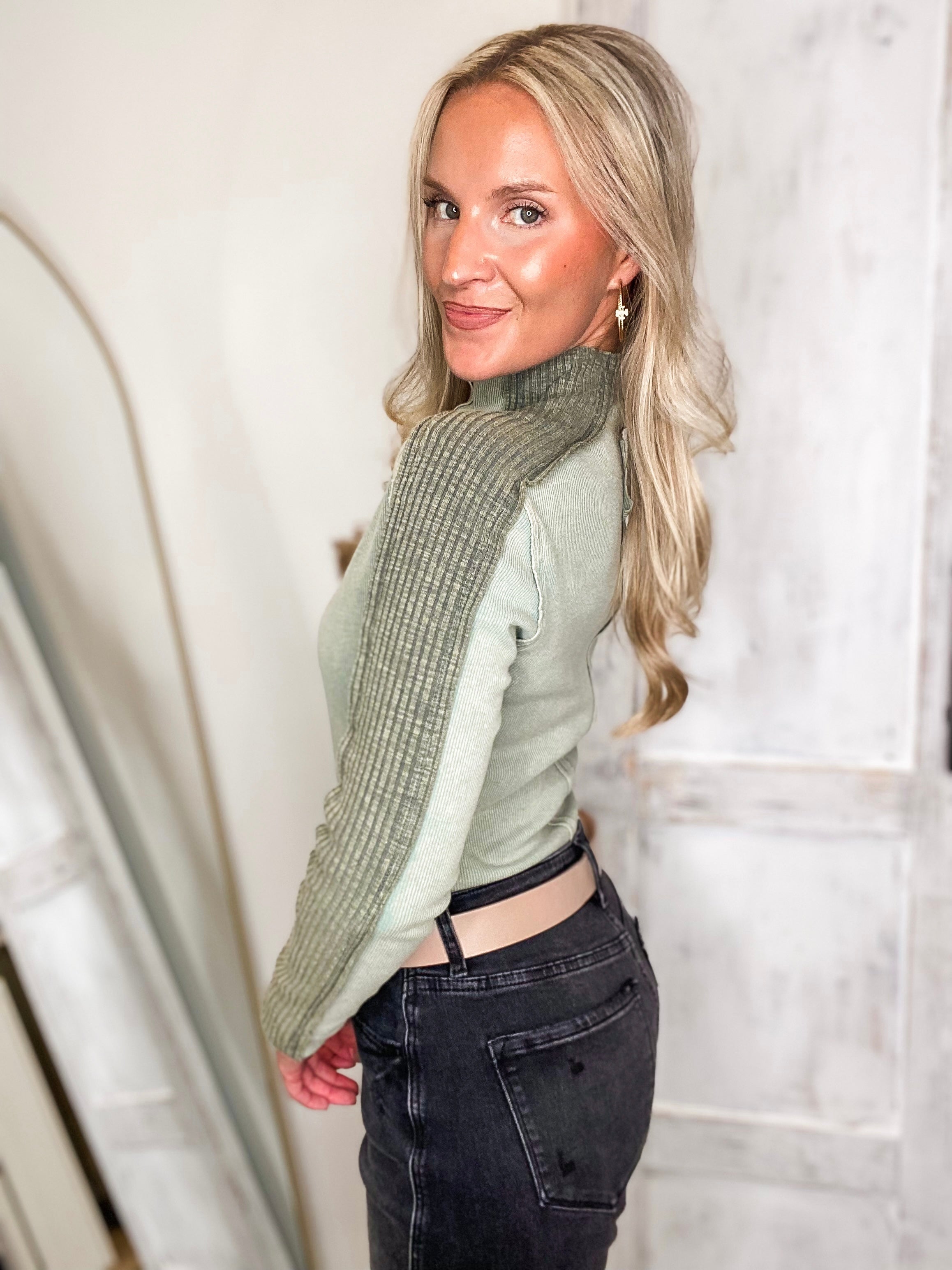 By Your Side Sage Washed L/S Thermal Top