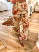 Load image into Gallery viewer, Taupe Floral Mix Wide Leg Denim Pant
