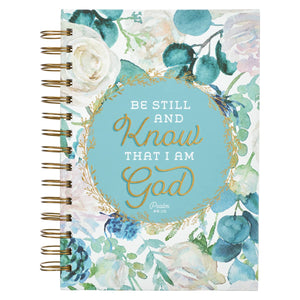 Journal Wirebound White/Teal Floral Be Still  Ps. 46:10