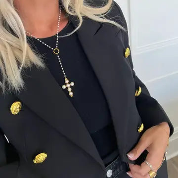Lariat Pearl Cross Necklace