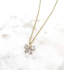 CZ Cubic Zirconia Bow Layering Charm Necklace