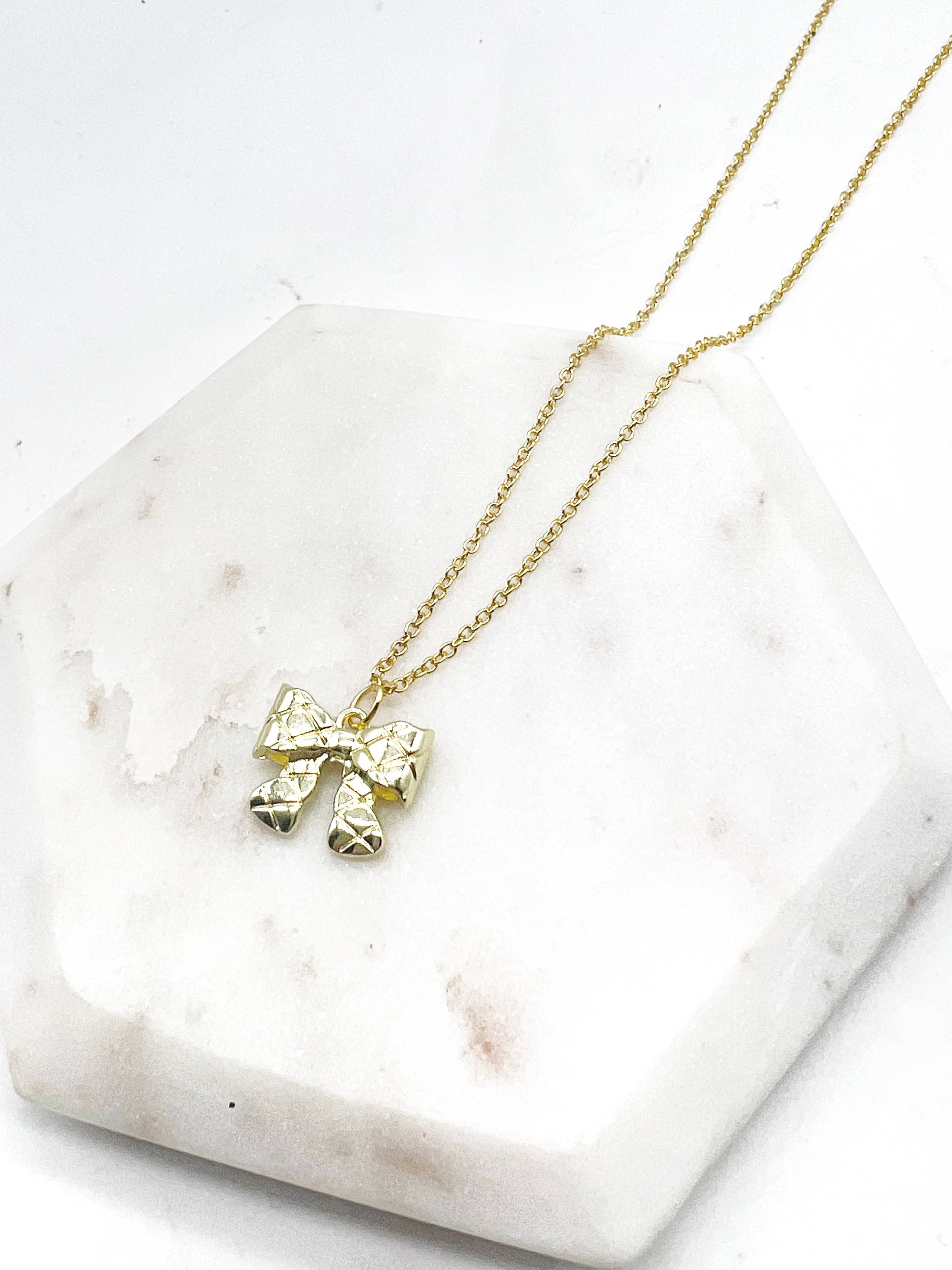 Gold Quilted Bow Necklace Holidays