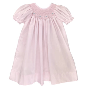 Adorable Preemie Pink Smocked Day Gown with Raglan Embroidery