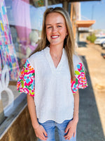 Load image into Gallery viewer, Blissful Joy Floral Embroidered White THML Blouse
