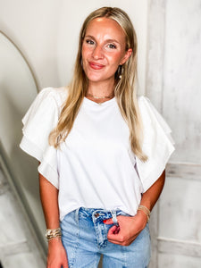 Iris White Ruffle Sleeve ADRIENNE Blouse