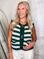 Load image into Gallery viewer, So Close Teal Stipe Sweater Vest Blouse

