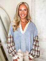 Load image into Gallery viewer, Fall Into Me Denim Blue Mineral Washed L/S Top
