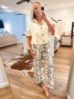 Load image into Gallery viewer, Ecru/Brown Zebra Wide Leg Denim Pant
