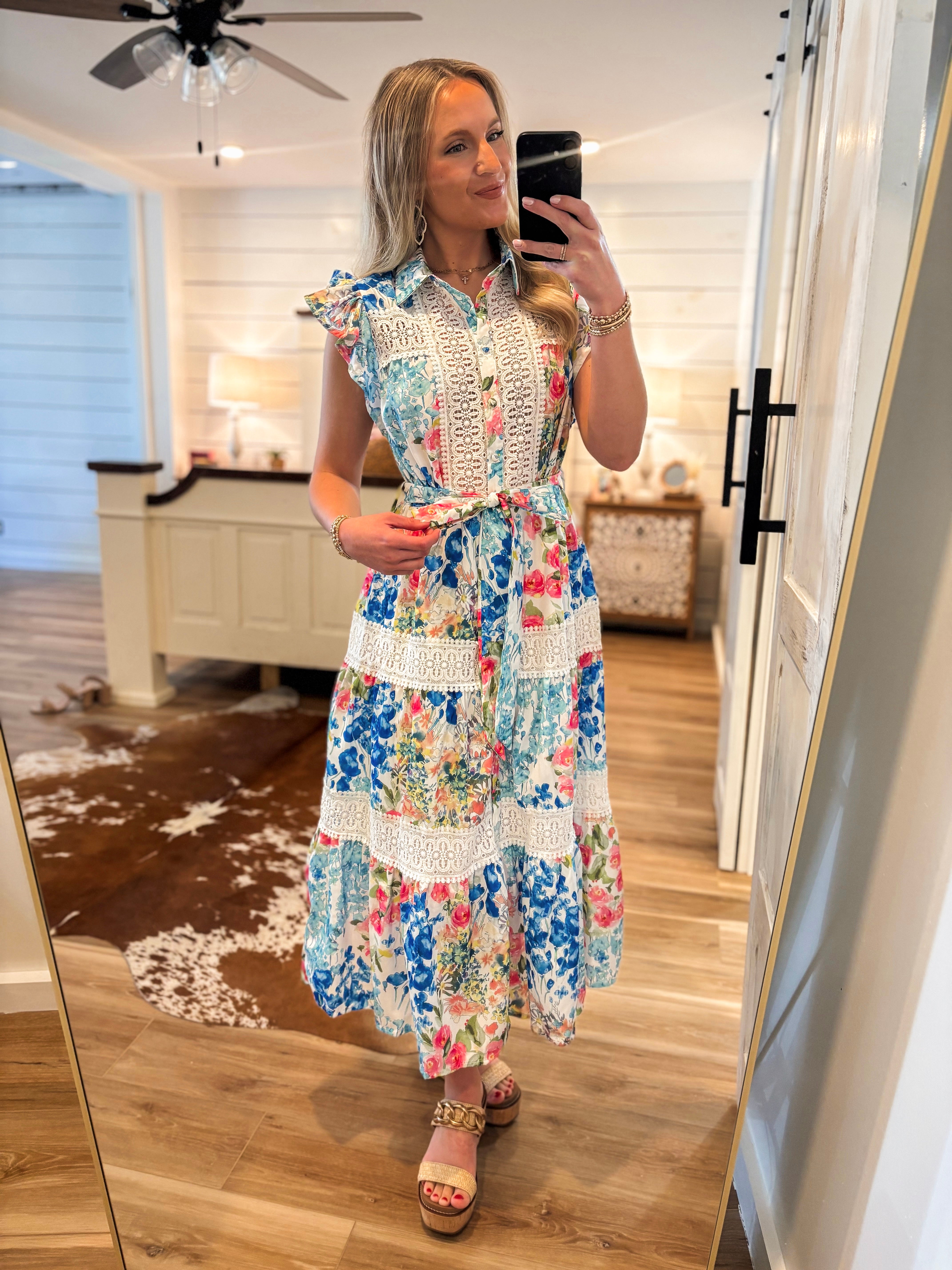 Good Day Ahead Multi Color Printed Lace Midi Dress