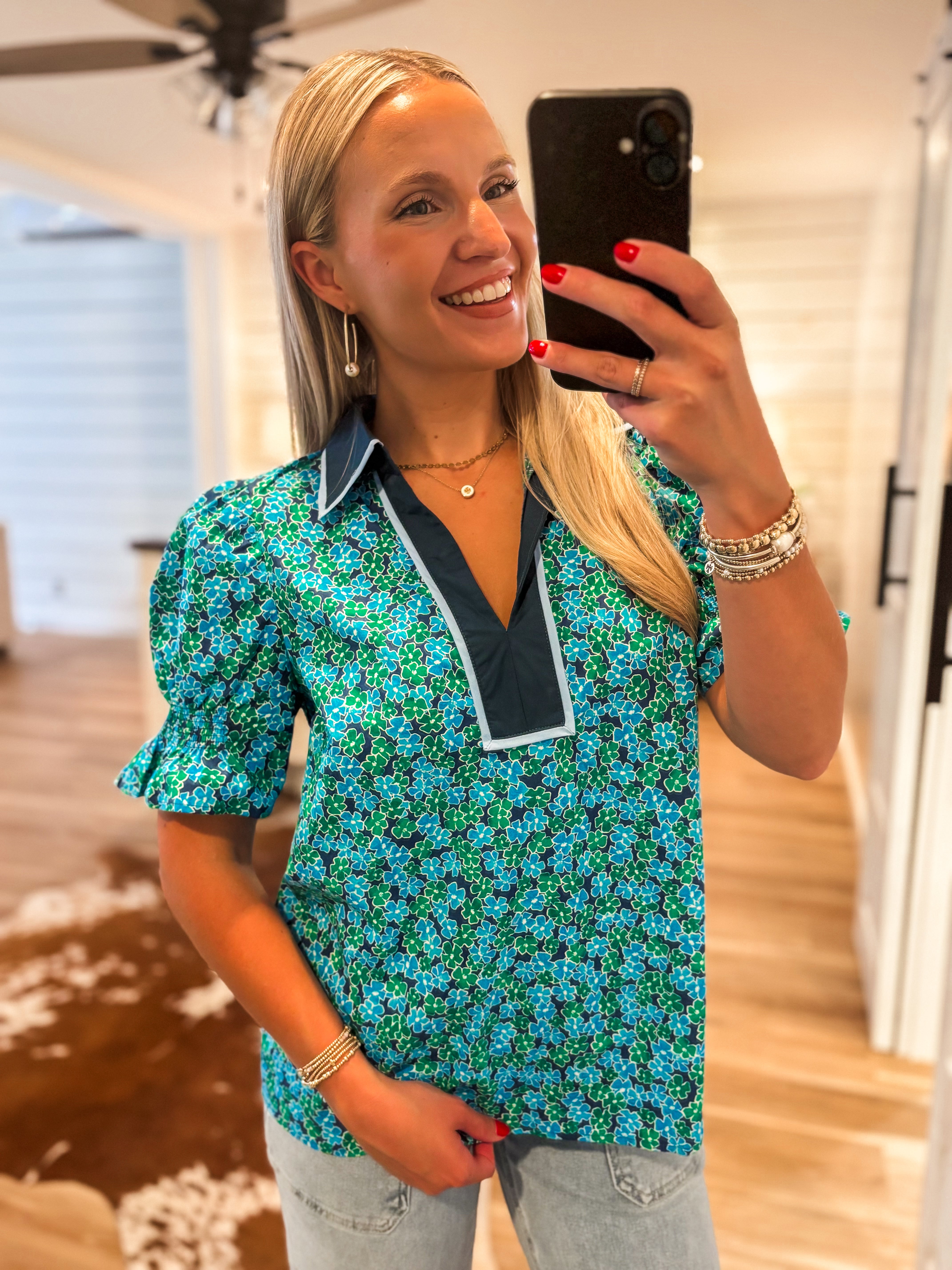 Good Days Navy & Green Floral Blouse