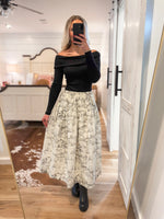 Load image into Gallery viewer, Keeping Faith Black &amp; Ivory Printed Maxi Skirt
