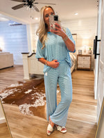 Load image into Gallery viewer, Effort Given Blue Stripe Tee &amp; Lounge Pant Set
