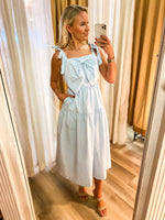 Load image into Gallery viewer, At An Event Baby Blue Bow Midi Dress
