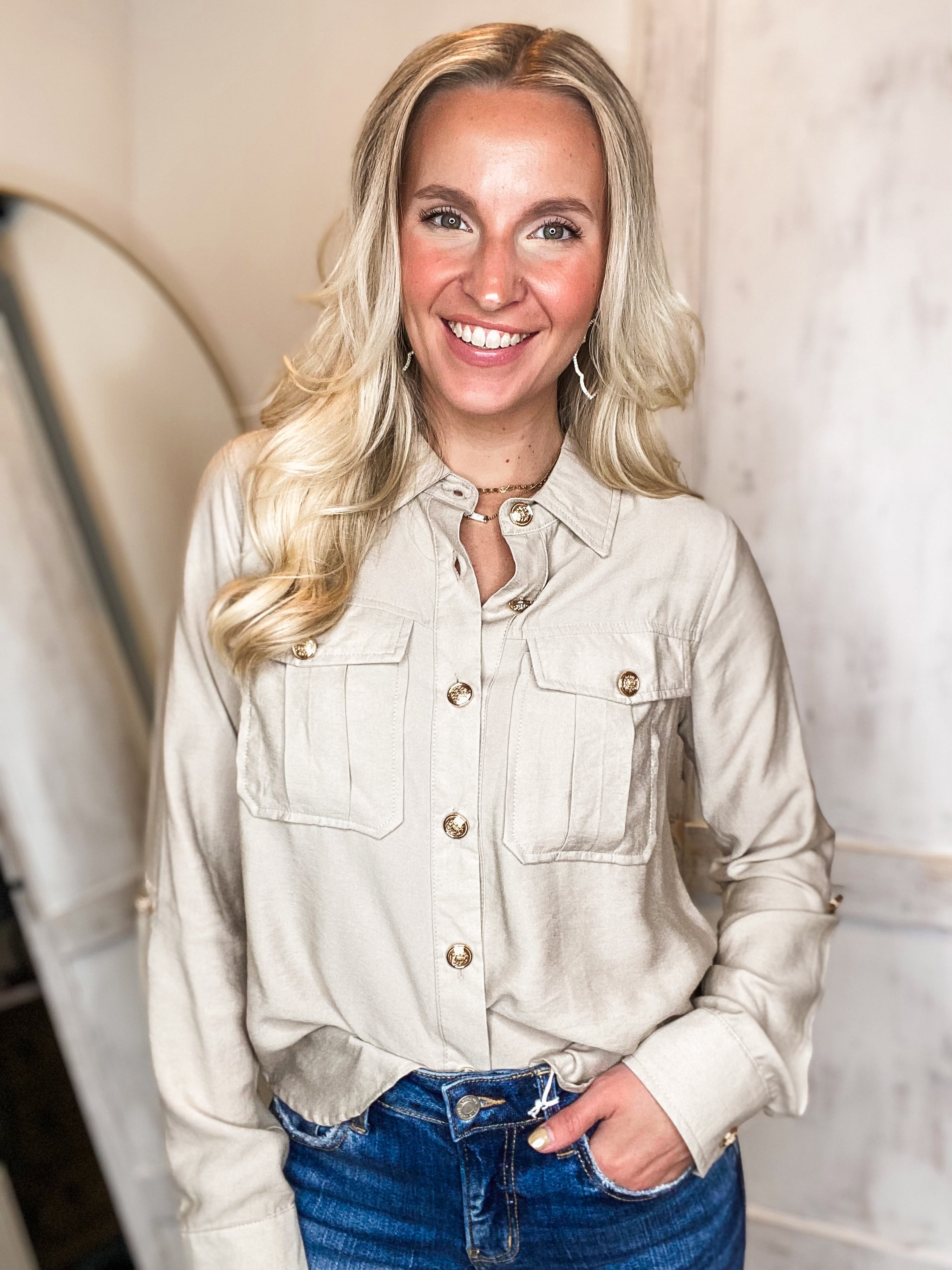 Working Girl Ivory Button Down Blouse