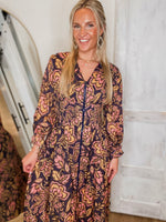 Load image into Gallery viewer, Either Way Navy &amp; Mauve Floral FATE Midi Dress
