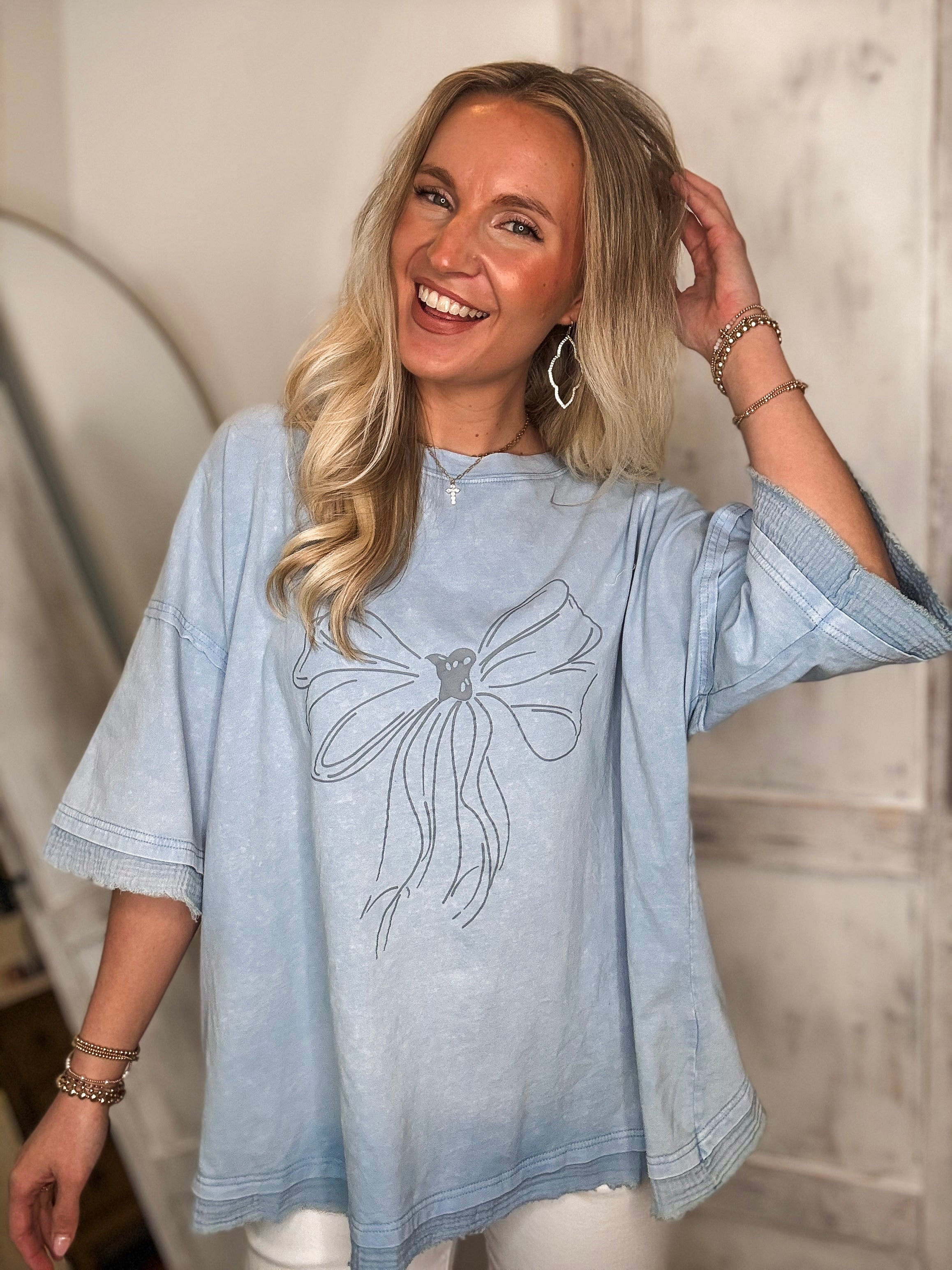 Tied Down Blue Graphic Bow S/S Tee