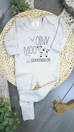 Load image into Gallery viewer, Baby Romper | Farm Animals - Oink Moo CockadoodleDo
