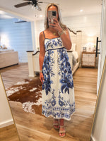 Load image into Gallery viewer, Sunny Day Blue Floral Baby Doll Midi Dress
