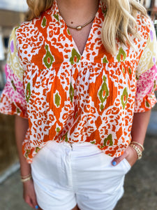 Seize The Day Orange Multi Print THML Blouse