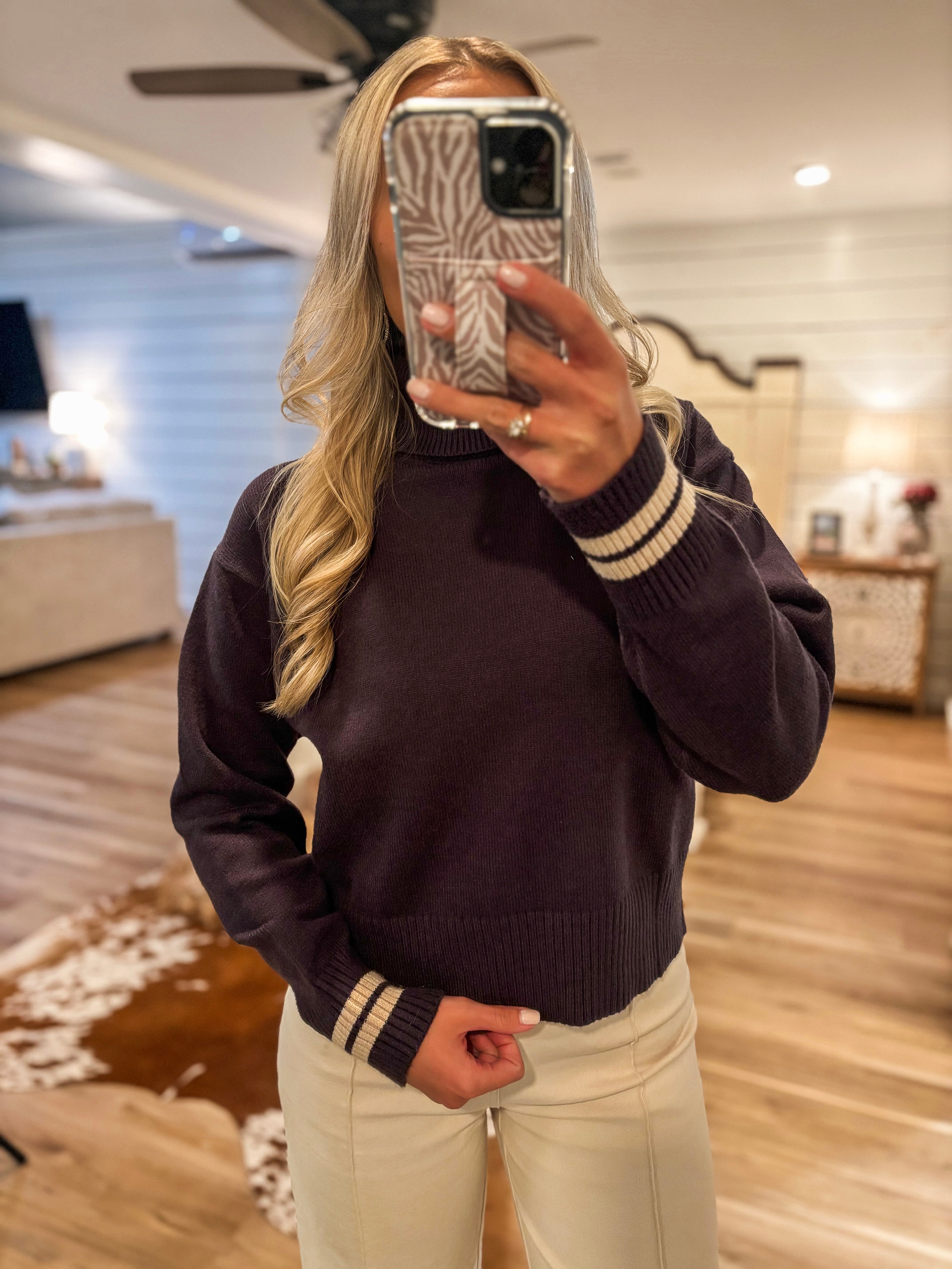 Mind You Charcoal Contrast Turtleneck Sweater