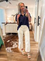 Load image into Gallery viewer, Memory Of You Navy Contrast Blouse
