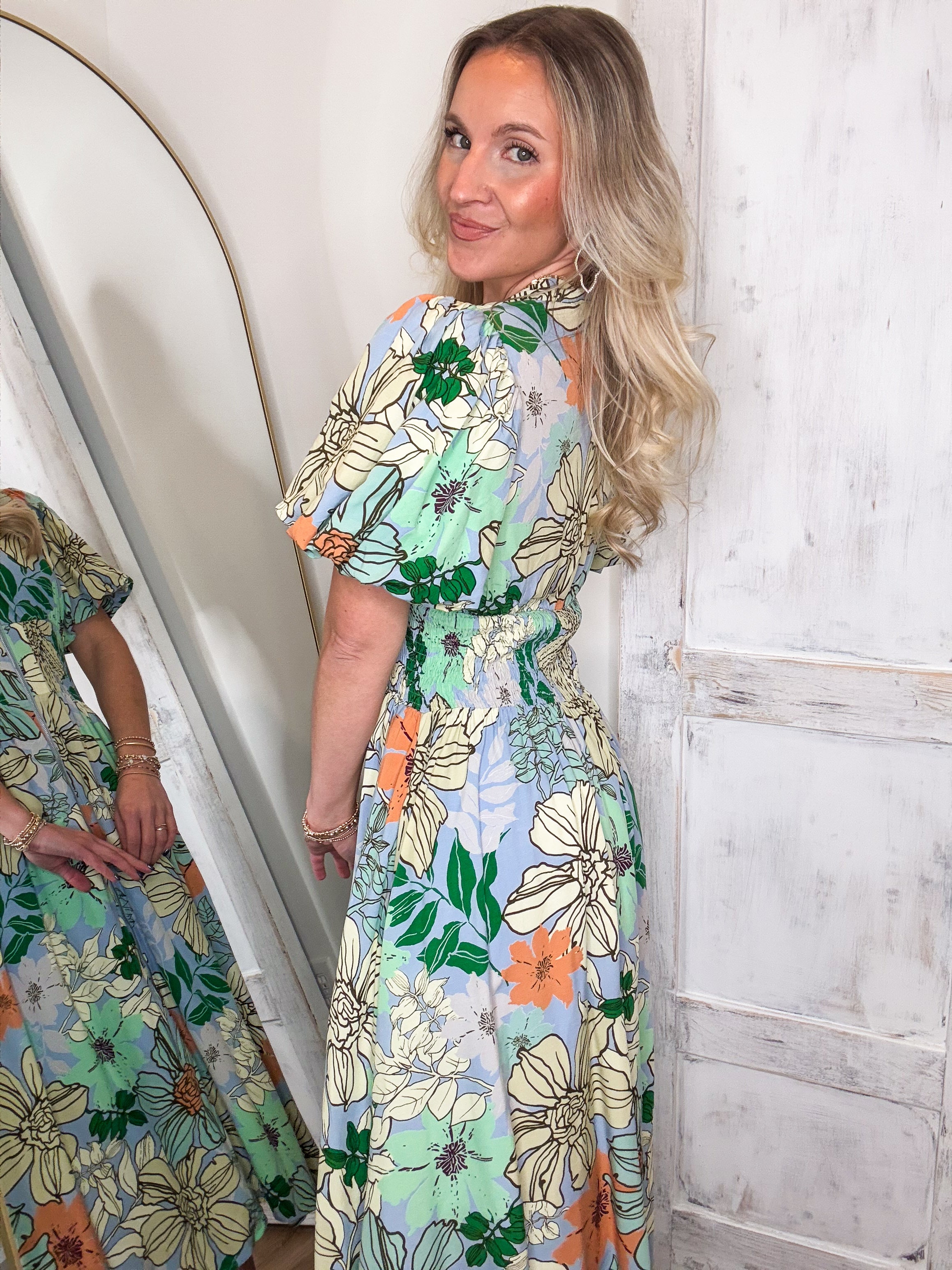 Field Of Possibilities Multi Floral Blue Midi Dress