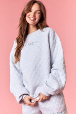 Load image into Gallery viewer, Bow Embroidered Gray Quilted Sweatshirt &amp; Shorts Set

