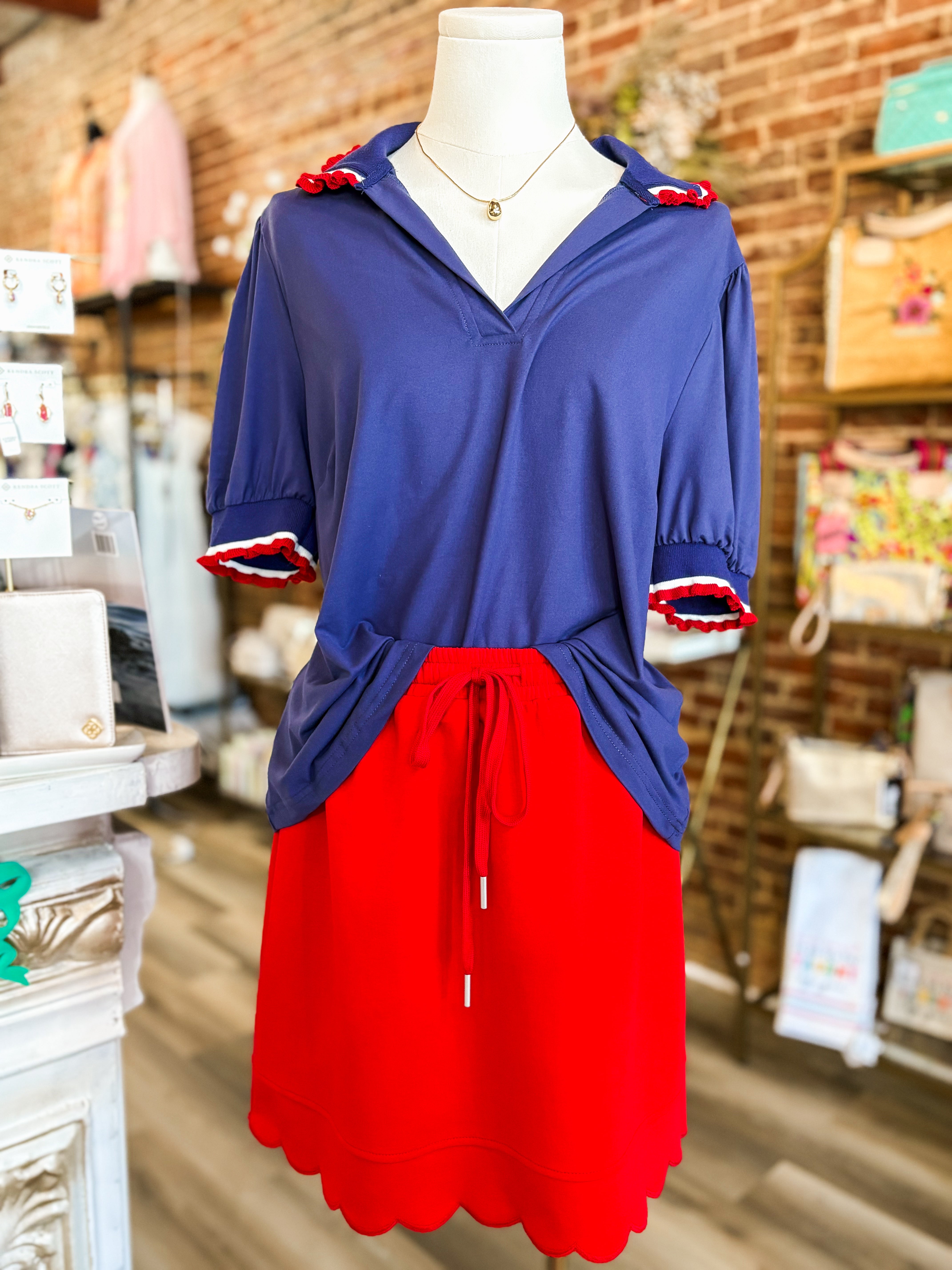 Enough For Me Navy & Red Contrast Blouse